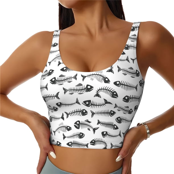 Balery Fish Bones Sujetadores deportivos con espalda cruzada para mujer, acolchados, sin costuras, de alto impacto, ideales para yoga, gimnasio, entrenamiento y fitness.-Large