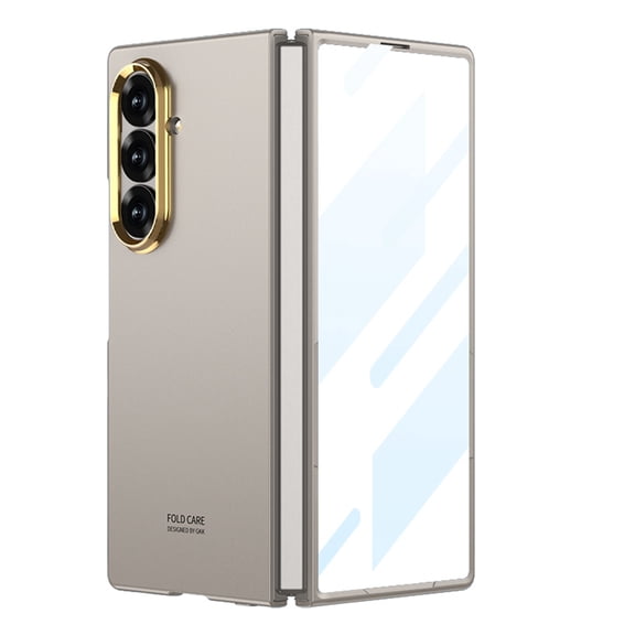 Dteck Case for Samsung Galaxy Z Fold 6,Shockproof PC Case with Electroplated Metal Lens Frame Built-in Front Screen Protector Cover for Galaxy Z Fold 6 ,Titaniumgray