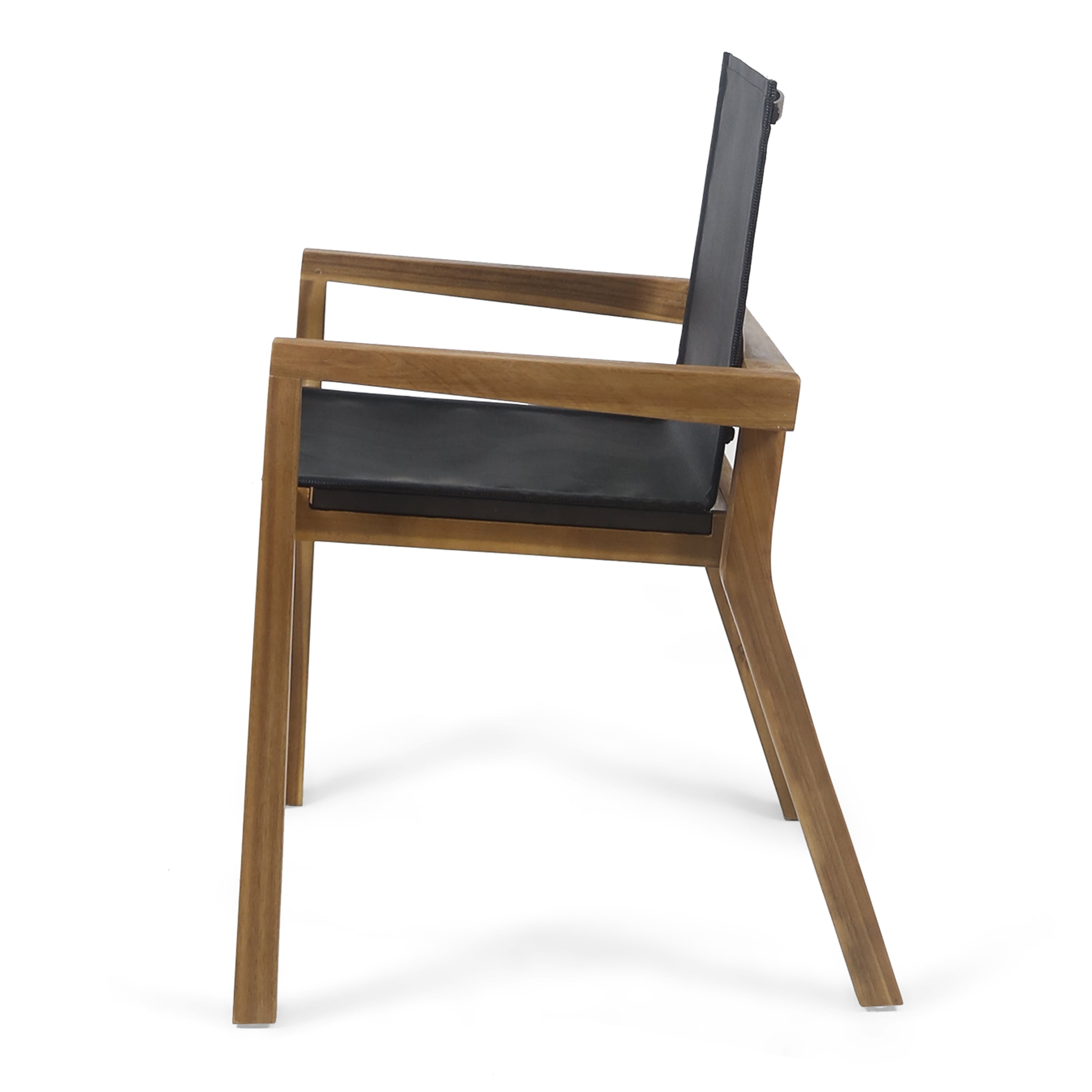 Outdoor Dining Chairs, Patio Chairs Set of 2, Acacia Wood Frame and Black Mesh Seating with Armrests, Durable Furniture for Outdoor Dining or Lounge Area in Teak Finish