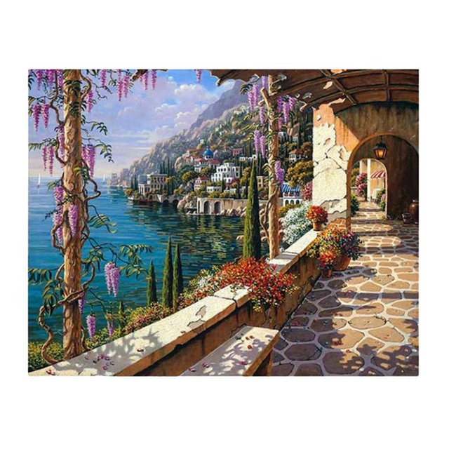Mediterráneo DIY 5D diamante pintura bordado DIY pintura por número Kit decoración de la pared del hogar 30x25 cm Zulema Pintura del diamante 5D bricolaje