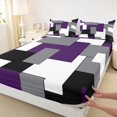 thumbnail image 3 of Homewish Modern Geometric Twin Sheet Sets,Patchwork Square Twin Fitted Sheet,Purple White Gray Flat Sheet For Men Women,Breathable Home Decor,3 Pieces, 3 of 7