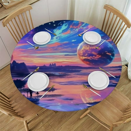 

Sheronv Planets Round Tablecloth 100% Polyester Stain-Resistant for Indoor Outdoor Dining Parties Kitchen Farmhouse - Full Width Single-Sided Printing 38 -42