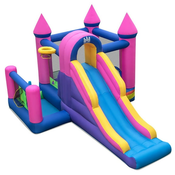 Barara King Inflatable Bounce House, Large Bounce Castle, Inflatable Bouncers, 7-in-1 Kids Inflatable Bounce House with Long Slide and 735W Blower