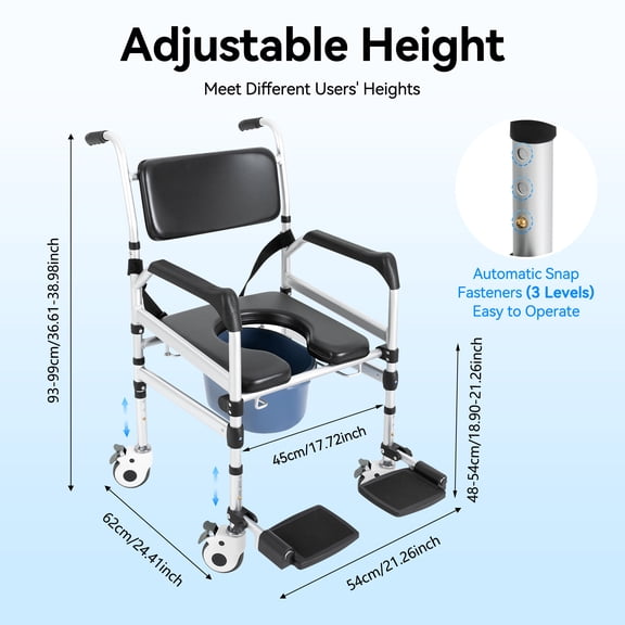Shower Chair with Wheels, Folding Shower Chair, Height Adjustable Shower Chair w/ Bidet 160kg
