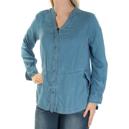 STYLE & COMPANY $49 Womens New 1110 Light Blue Denim Hi-Lo Top S Petites B+B