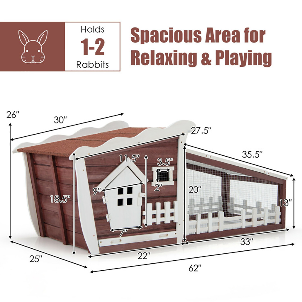 62 Inch Wooden Rabbit Hutch with Pull Out Tray-Red, Rabbit Hutch for Cats, Rabbits, Bunnies, Guinea Pigs