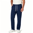 thumbnail image 5 of LEAVINGSUO Baggy Sweatpants Wide Leg Pants for Men Fleece-lined Straight Pants Winter Solid Color Loose Sports Casual Pants Navy M, 5 of 5