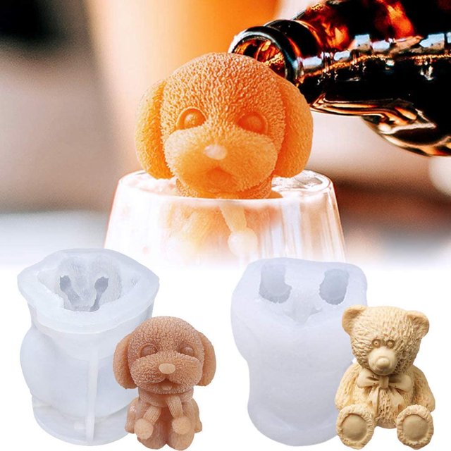 2 moldes de oso de peluche 3D, moldes de silicona para cubitos de hielo, jabón artesanal, molde de masa de caramelo de chocolate para hacer café, fondant, decoración de tartas y cupcakes oso de fresa Hogar