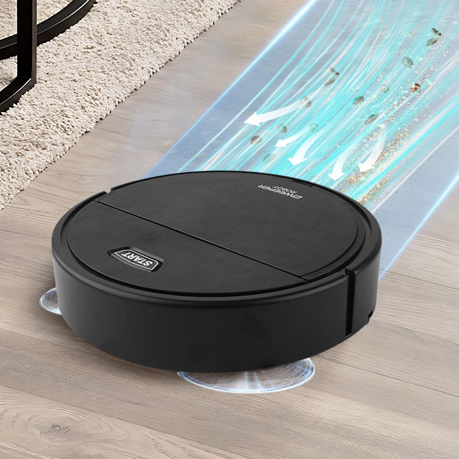 Robot Vacuum Cleaner, Rechargeable 2-in-1 Vacuum Cleaner, Powerful Upward Suction, One Click Start, Working Time of 90 Minutes, Suitable for Marble,Plank,Ceramic Tile(Black)