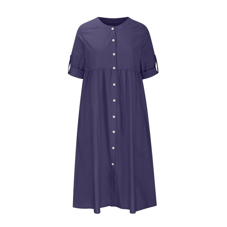 Shirts Dress for Women Lapel Button down Long Sleeve Cotton Linen Dresses  Casual Comfy Flowy Plus Size Midi Dresses