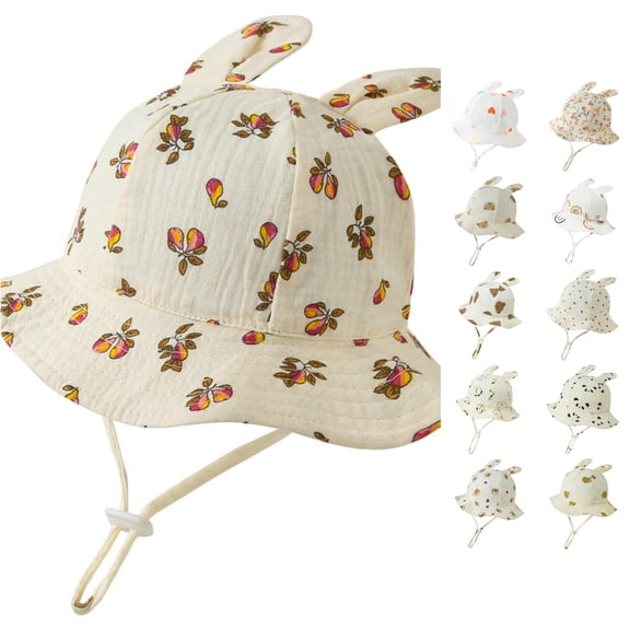 Oiyii Play‑Suitable Bucket Hats for Baby Newborn Girl Animal‑Sketch‑Printed Sun Hats, Yellow2