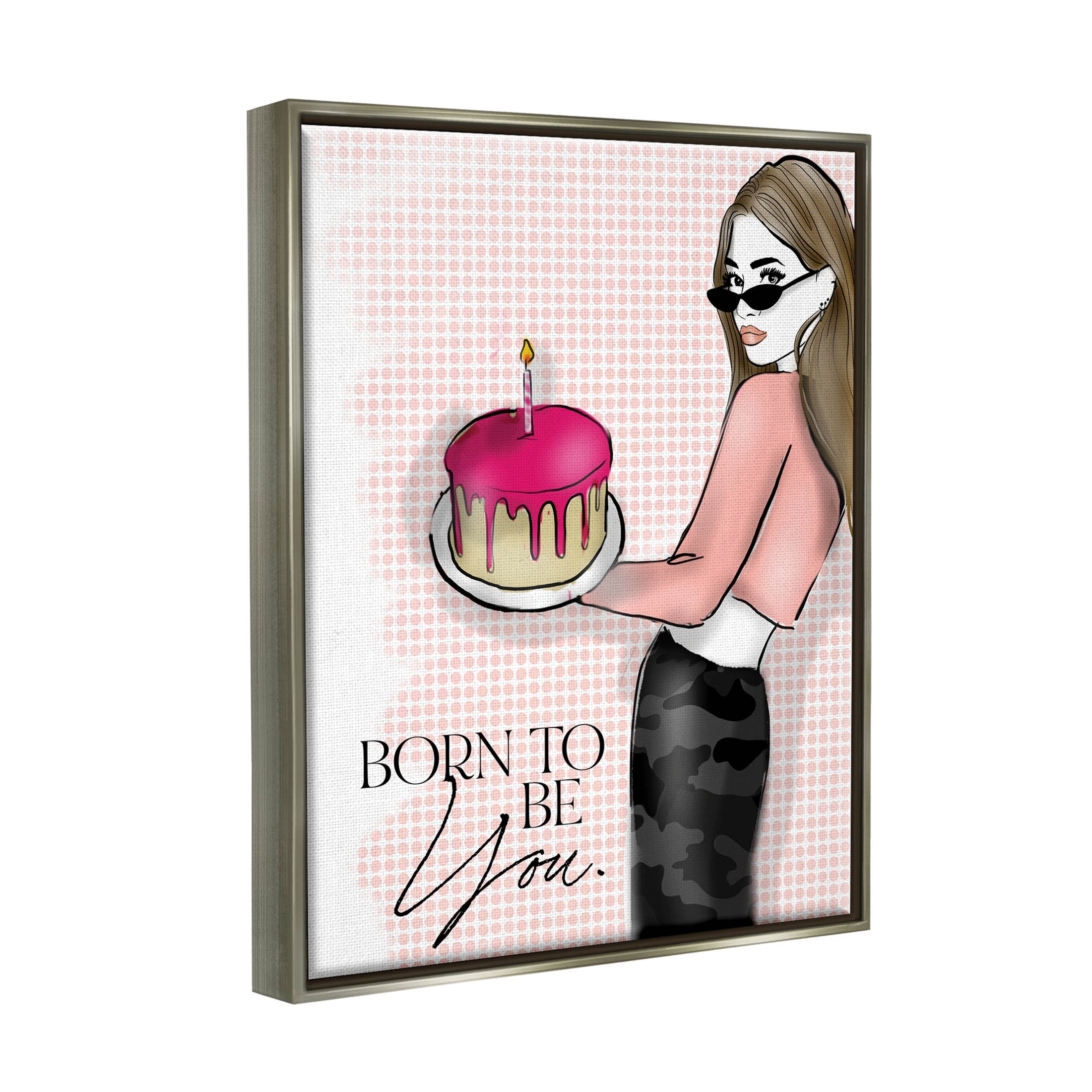 Stupell Industries Born To Be You Patterned Graphic Art Luster Gray Floating Framed Canvas Print Wall Art, Design by Alison Petrie