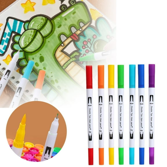 Aminojy Dual Tip Art Markers Set - Brush and Fine Point Pens for Adult Coloring Books, Journaling, Calligraphy Drawing with Water-Based Inks, Portable Carry Case 12 color