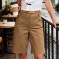thumbnail image 2 of Pxxlle Knee Length Shorts for Women with Pockets Casual Summer High Waisted Work Office Shorts Business Dress Wide Leg Shorts Brown L, 2 of 10
