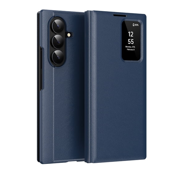 Compatible WIth Samsung Galaxy Z TriFold Phone Case,Flip Cover,With Card Slots,With Intelligent Window,PU Leather Shockproof Anti-fall Thin Fit Phone Case for Samsung Galaxy Z TriFold,Blue