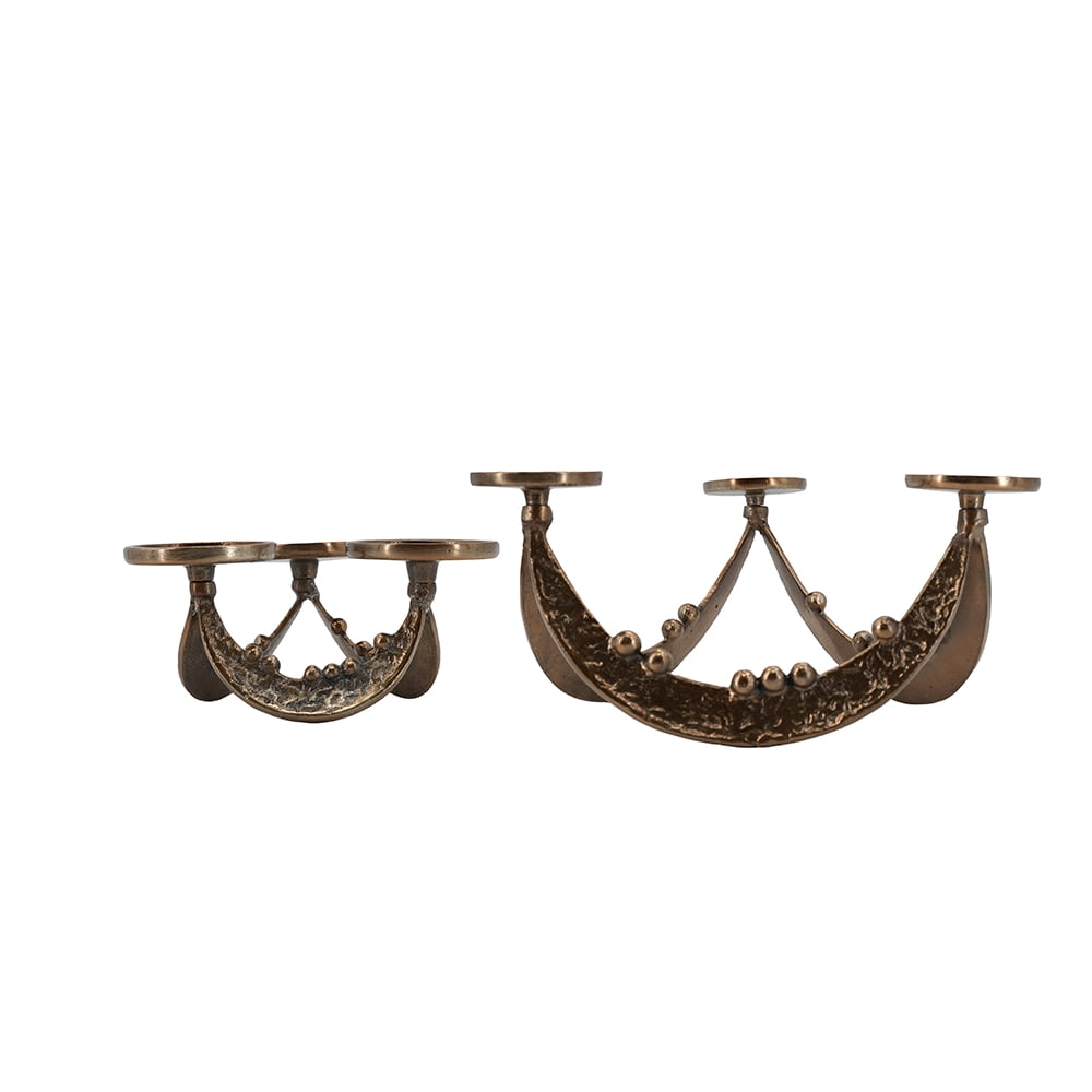 Set of 2 Sculptural Tealight Candle Holders, L: 12.5x11.5x6" S: 7.5x7x3.5"
