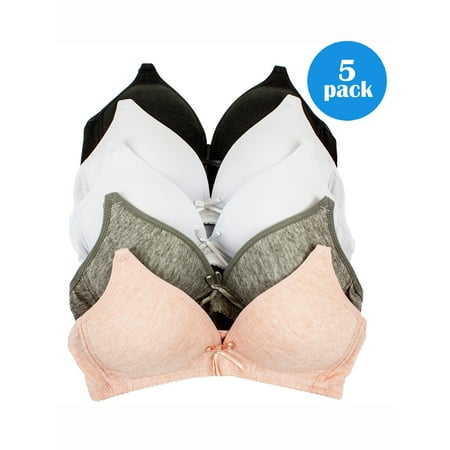 Barbra's 5 Pack Junior's Wireless Light Padded A cup Bras with Better Fabric