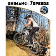 Qlife Racer Fat Tire Electric Bicycle for Adults, 28MPH Mountain Ebike with 500W Brushless Motor, Removable Battery, 20X4.0 Tire Step Over E-MTB with 7-Speed White
