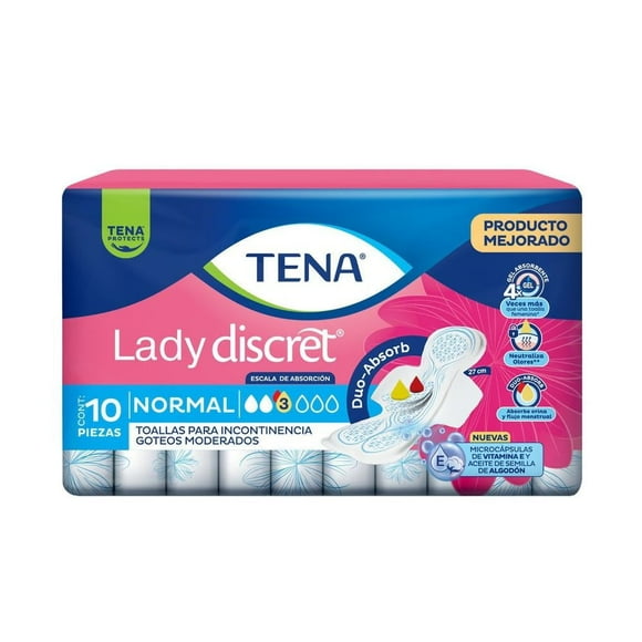 Toallas para incontinencia moderada Tena Lady Discret normal 10 pzas