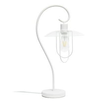 Lalia Home Modern Metal Scroll Table Lamp with Curved Metal Base and Clear Glass Shade - White