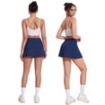 thumbnail image 4 of Only Moment Tennis Skirts for Women with Shorts Polyester,Spandex Yoga Shorts Basic Versatile Stretchy Flared Pleated Skater Mini Skirts Golf Skorts for Wowomen with Pockets Dark Blue,XL, 4 of 5