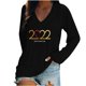 thumbnail image 1 of Camiseta de manga larga suelta con cuello en V y estampado informal a la moda para mujer Pompotops  gfhjh21022, 1 of 4