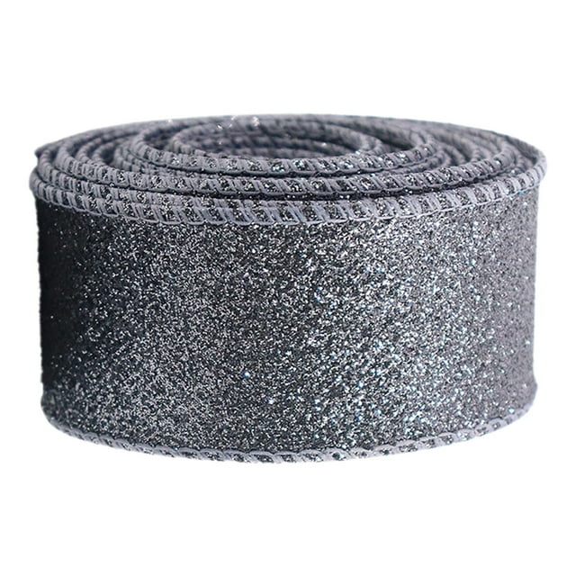 2.5" X 10 Yards Christmas Ribbon Wired,Glitter Wired Ribbon ,Christmas Wrapping Ribbon,Christmas Ribbon For Tree, Bows Making, Wreath Supplies, Gift Wrapping Garland, Home Decor, Crafts,Dark Gray