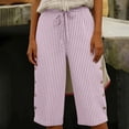 thumbnail image 7 of BLVB Women's Cotton Linen Capri Pants with Drawstring Summer Striped Beachwear Lightweight Elastic Waist Cropped Pants, 7 of 7
