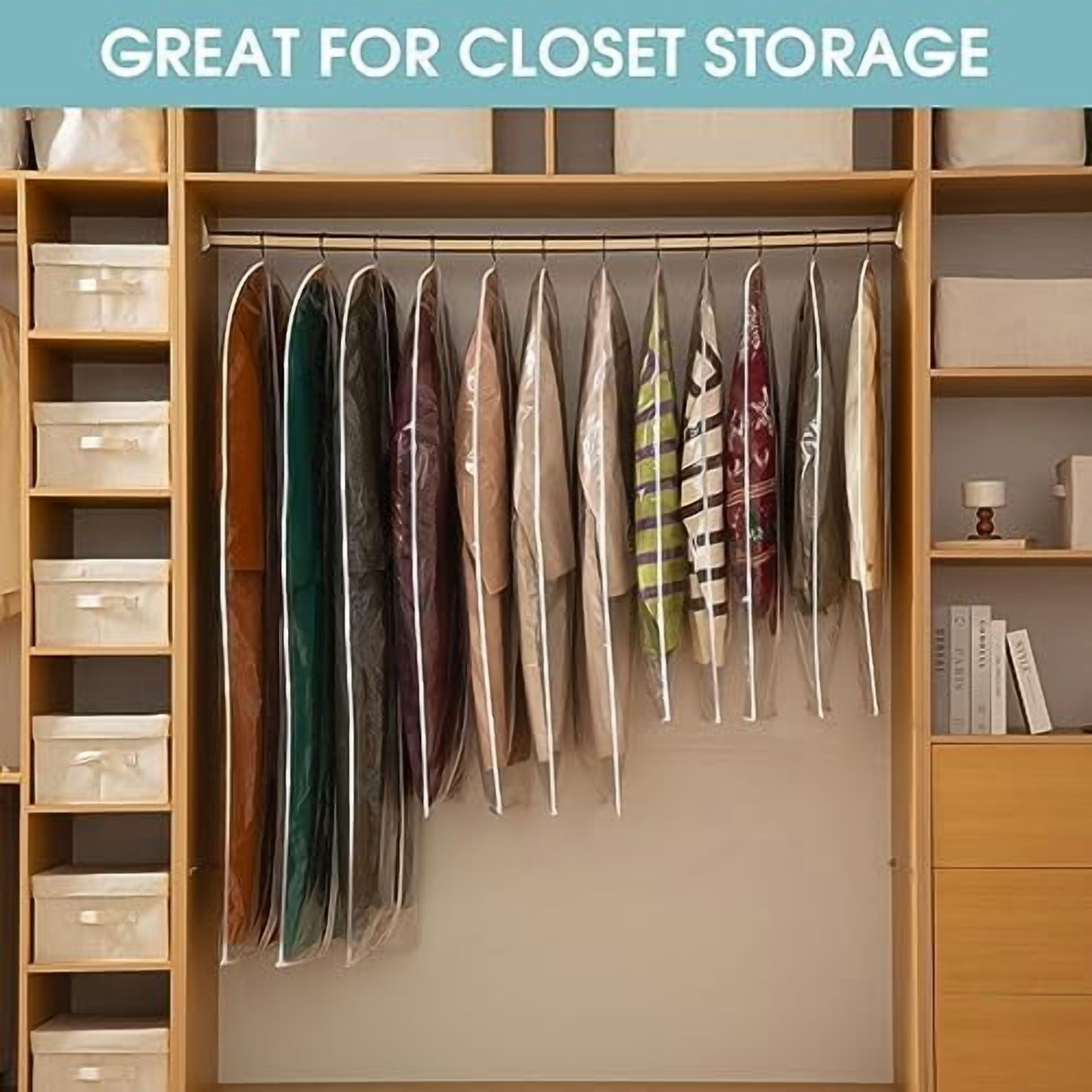 Garment Bags for Hanging Clothes, 6 PCs All Clear Garment Bag, Plastic Dustproof Suit Bag, Coat Protector Zippered Garment Covers for Closet Storage and Travel - 24'' x 48''/6 Pack