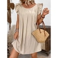 thumbnail image 2 of Admvng Women's Solid Crew Neck Ruffle Cap Sleeves Pleated Front Dress, 2 of 5