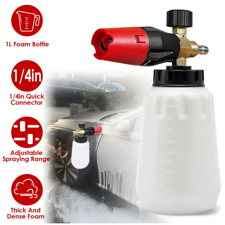 Foam Cannon for Pressure Washer, Professional Detailing Results, Wide Neck Adjustable Spray Foam for Superior Foaming Coverage, Heavy Duty Car Snow