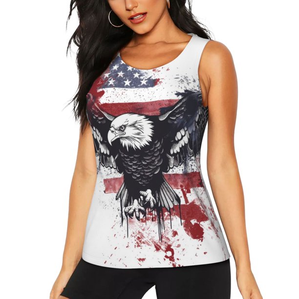 Fotbe American Flag Eagle Art Blusas Sin Mangas para Mujer – Estilo Casual, Corte Suelto, Slim-Fit, Cuello Redondo Deportivo, Tops de Verano para Gimnasio y Yoga-Medium