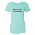 thumbnail image 1 of When Will This Staycation End? Womens crewneck tee, 1 of 3