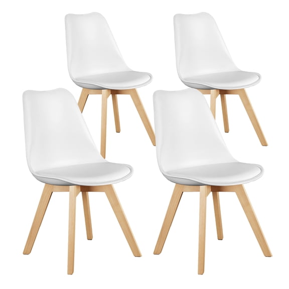 MCQ Dining Table and Chairs 4 Piece Set, Comfortable Dining Chairs - Solid Beech Legs and Soft Upholstered Seat for Kitchen, Living Room, White
