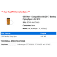 thumbnail image 2 of Oil Filter - Compatible with 2017 Bentley Flying Spur 6.0L W12, 2 of 2