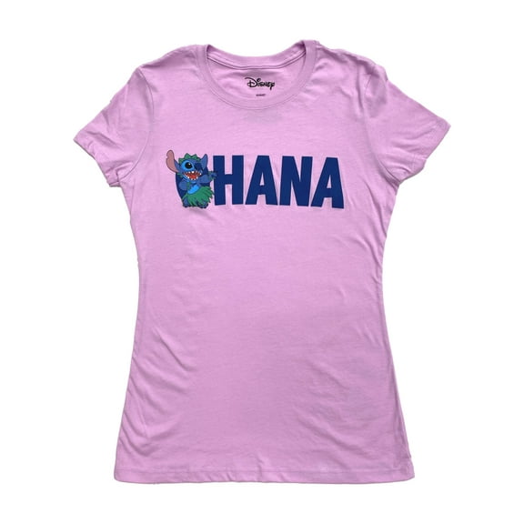 Disney Lilo & Stitch Juniors Womens Purple Ohana Tee Shirt T-Shirt Large