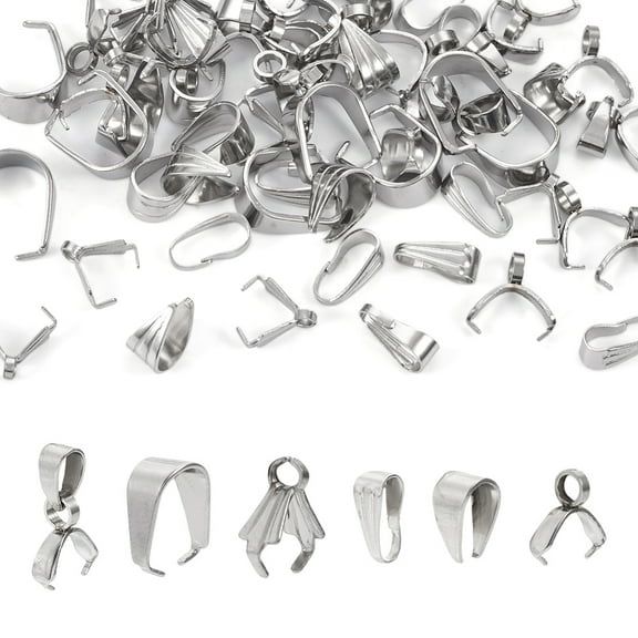 DIY Jewelry Making Finding Kit Including 304 Stainless Steel Snap on Bails & Ice Pick Pinch Bails Stainless Steel Color 60Pcs/box