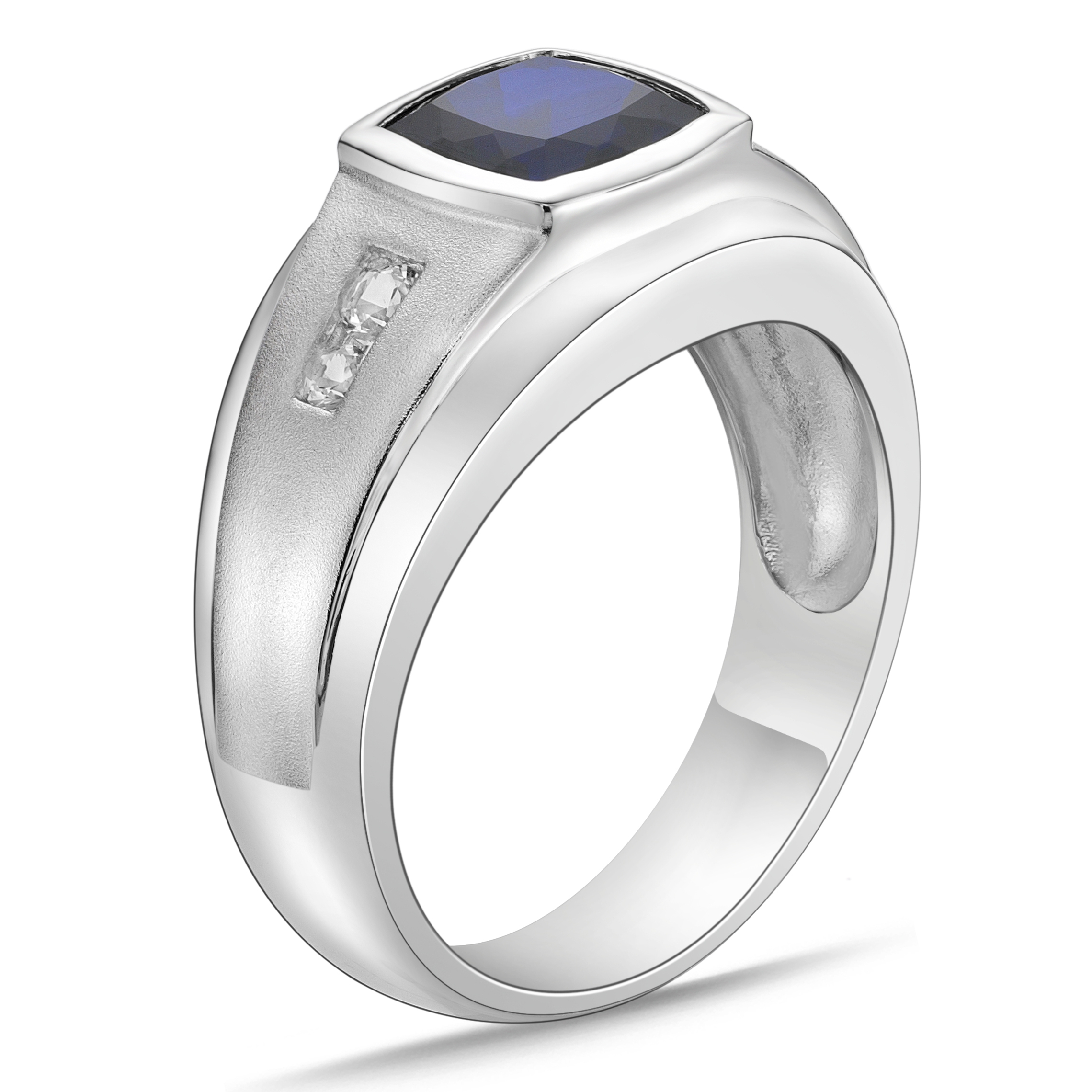 Brilliance Fine Jewelry 925 Sterling Silver Lab Created Sapphire with Created White Sapphire accent Men\\\'s Ring