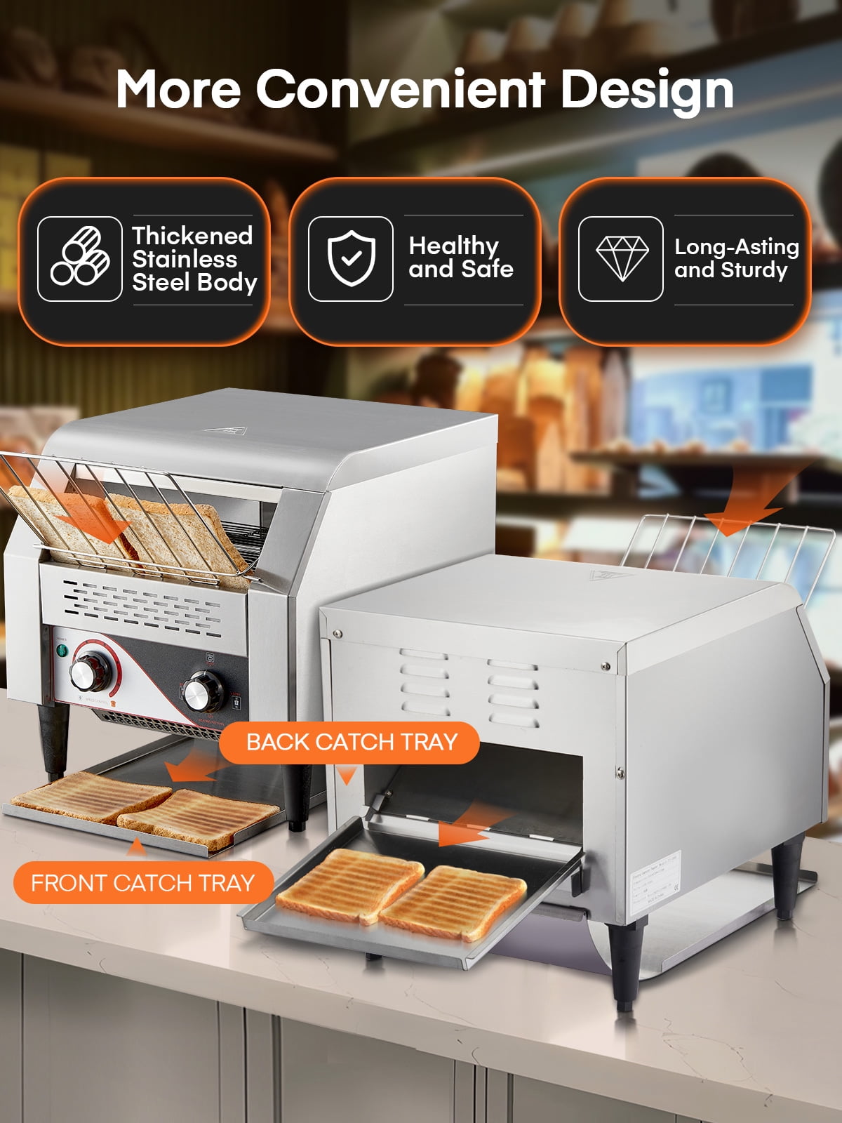 Conveyor Toaster, 350 Slices/Hour Commercial Toaster with Dual Heating Tube, 7 Browning Levels