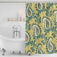 thumbnail image 3 of Yellow Teal Boho Botanical Shower Curtain, Waterproof Shower Curtains for Bathroom, Southwestern Leaves Ethnic Tribal Washable Fabric Bathtub Curtain Set Bath Decor with 12 Hooks Long 72"x84", 3 of 8