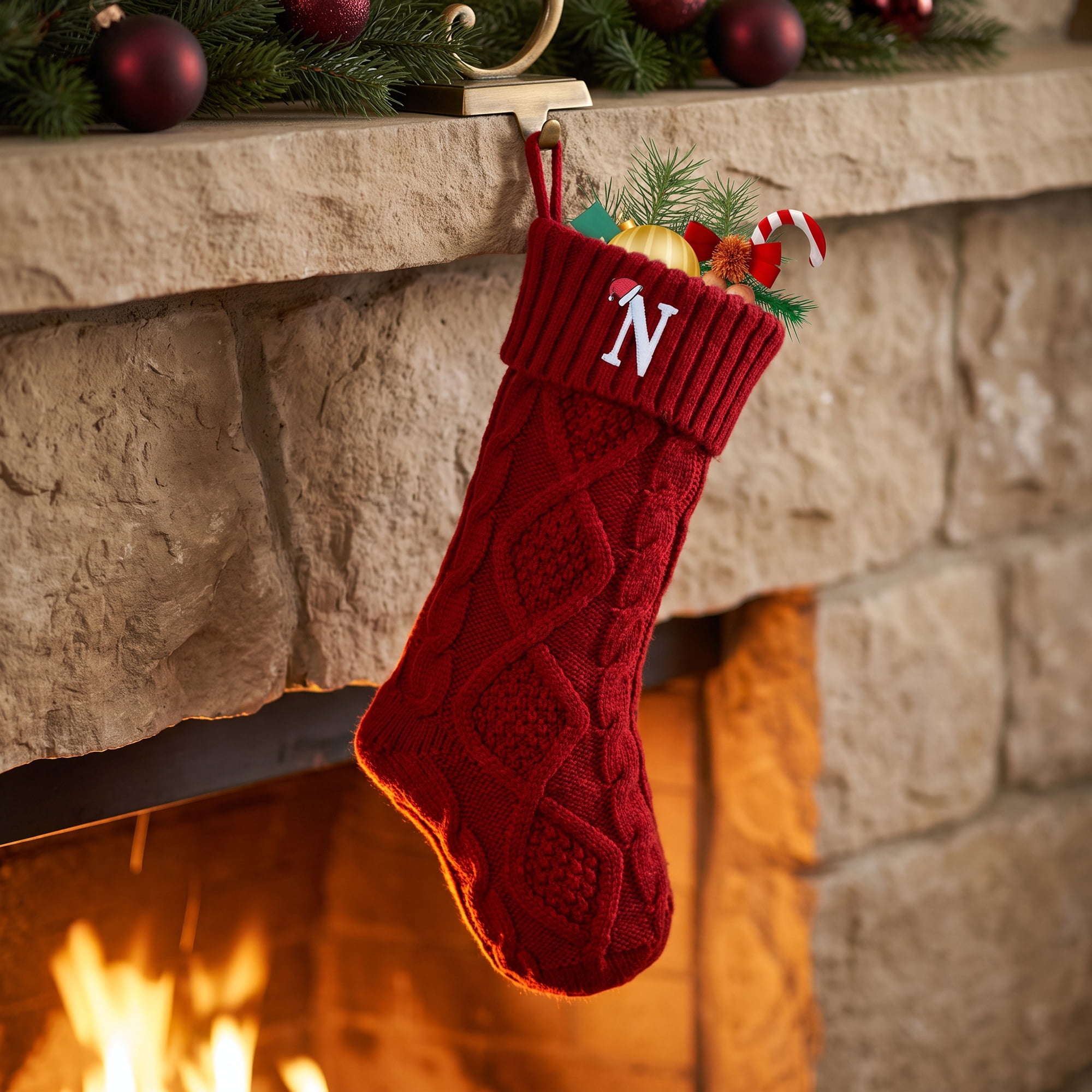 Unique Bargains Canine Bone Christmas Stocking Luxury Puppy Holiday Keepsake Sack Red Letter N 17"