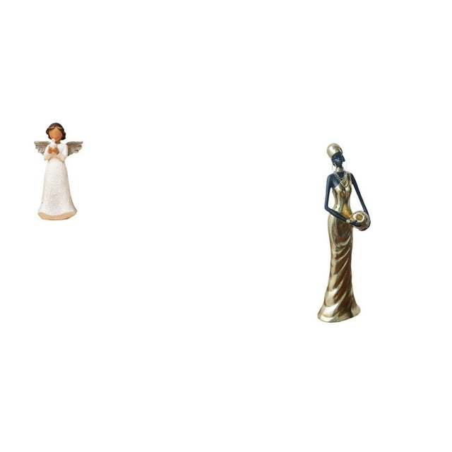 Figura de resina de ángel querubín sosteniendo una paloma, escultura para decoración de escritorio de sala de estar y estatua de mujer tribal africana