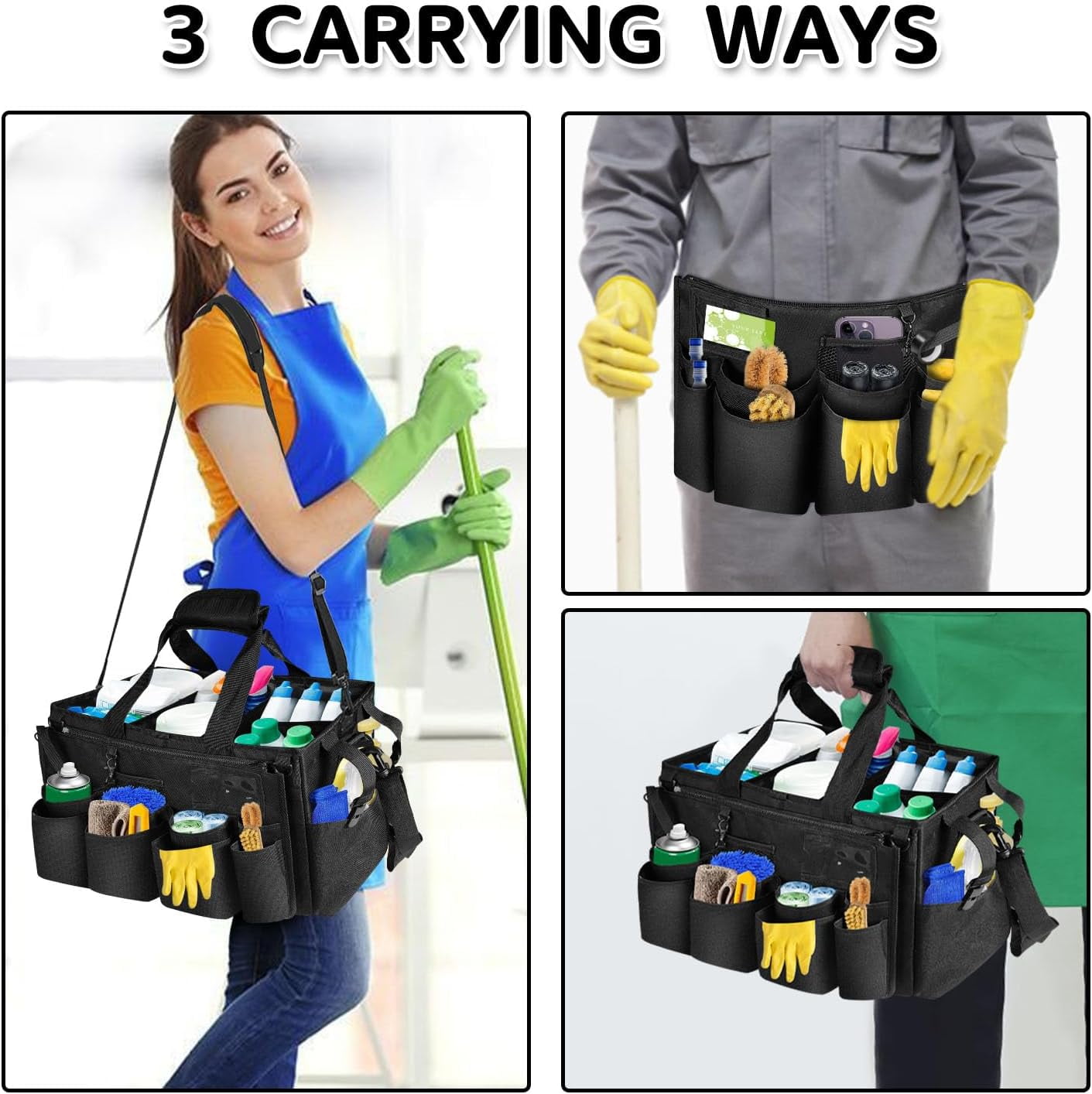Cleaning Caddy Bag, Cleaning Caddy Organizer for Housekeepers, Cleaning Tool Organizers Tote Bag with Handle, Kitchen Cleaning Supplies Storage Bag for Cleaners
