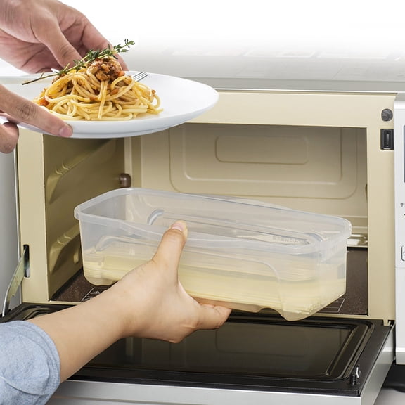 sunsanly 1.3L Microwave Pasta Cooker with Strainer Lid Food Grade High Temperature Resistant Quickly And Easily Noodle Cooking Box Measuring Rings Microwave Safe Spaghetti Cooker