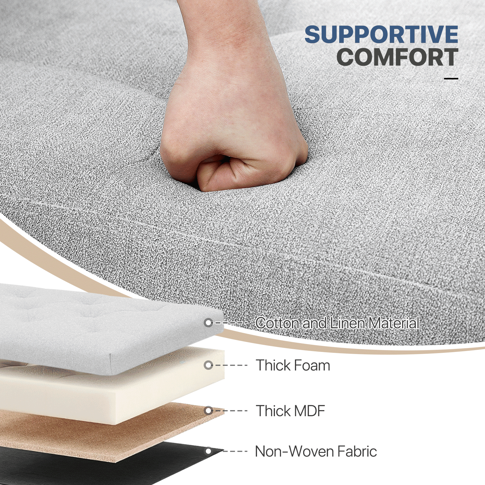 MoNiBloom 30" Folding Storage Ottoman Bench, Cotton-linen Collapsible Footrest Ottoman with Storage, for Living Room Bedroom Entryway, Light Gray
