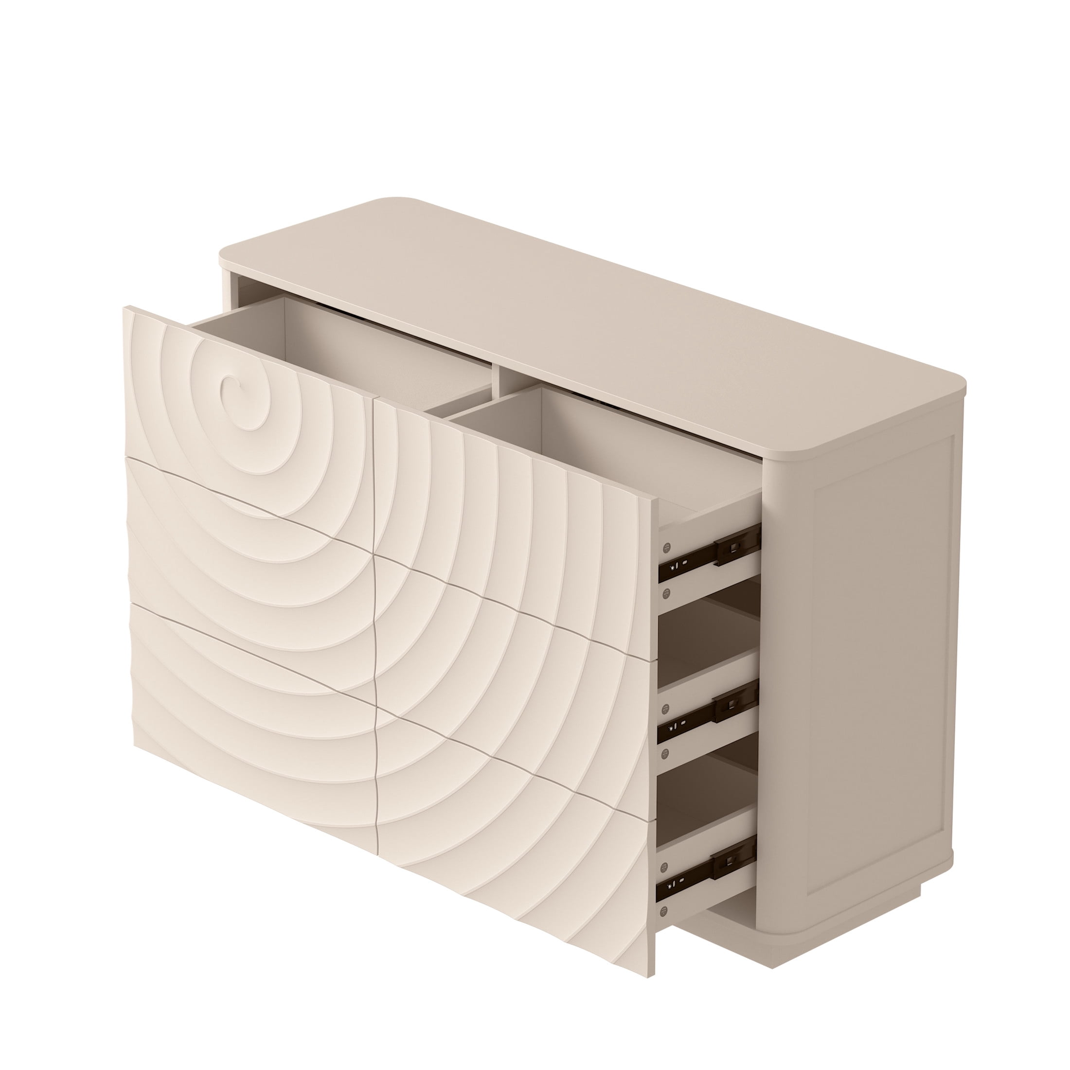 Noble House Zerra 6-Drawer Bedroom Dresser with Rounded Side Panels, Spiral Grain Clothes Organizer, Off White