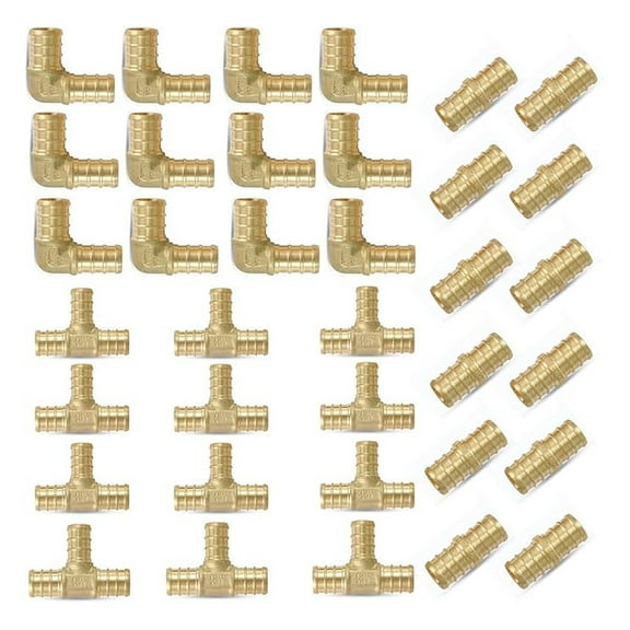 (Pack of 36) 1/2" PEX Fittings,90 Degree Elbow (12 PCS) Tee (12 PCS) Straight Coupling (12 PCS),Pex Brass Crimp Fitting Combo for PEX Pipe Tubing Connection, F1807 1/2Inch(36Pack)