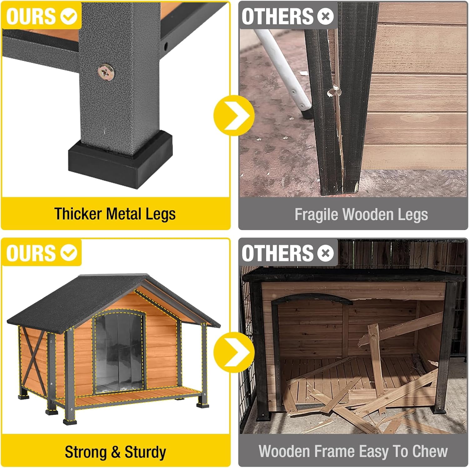 Aivituvin Insulated Dog House with Insulated Liner, Anti-Chewing Iron Frame 34.3" Large Outdoor Dog Kennel for Winter, Weatherproof
