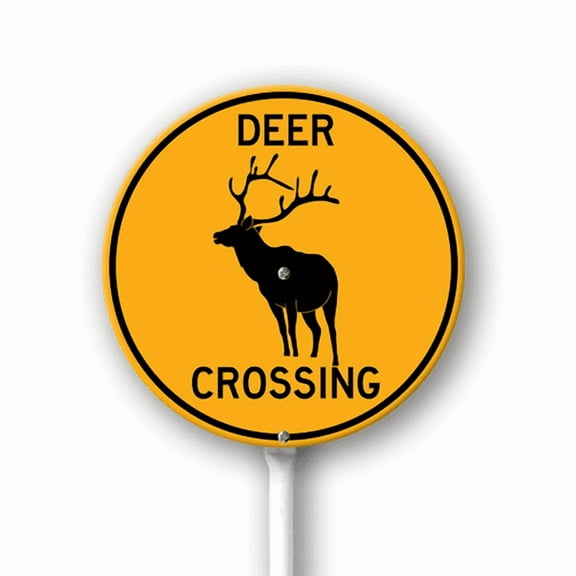 Eveokoki Deer Crossing Round Sign with Metal Stake -9.2x9.2inch Lawn Sturdy Aluminum Signs for Outdoor Use Waterproof Sign Outdoor Decor for Lawn Yard Garden