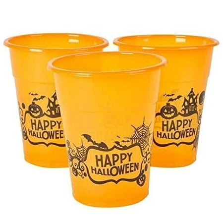 Halloween Orange Happy Halloween Plastic Party Reusable Cups - Bulk Pack of 50  6   8oz